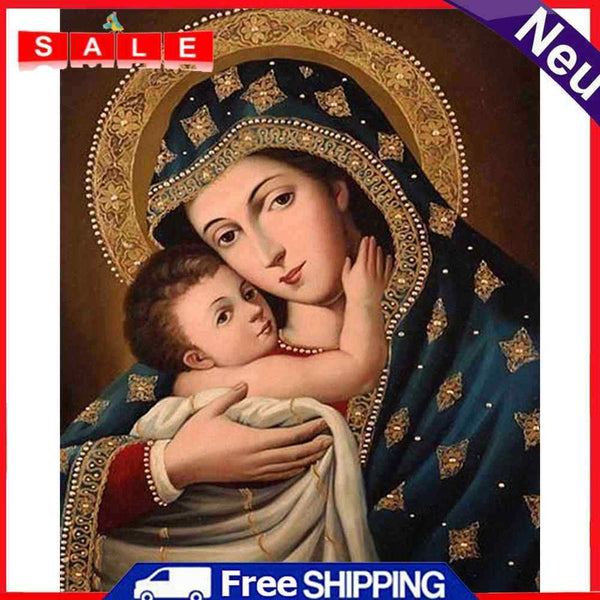 Hand Painted on Canvas DIY Virgin Child Oil Paint By Numbers Drawing Kit Craft