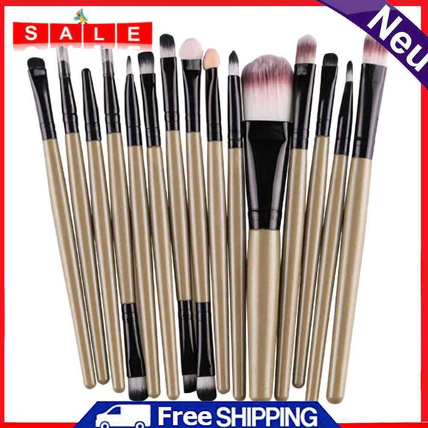 15pc Eyeshadow Makup Brush Tool Eye Powder Brush Set (Brown Black)