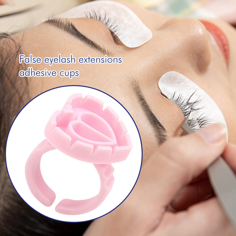 100pcs Heart Eyelash Extension Glue Ring Holder Eye Lash Disposable Glue Cu