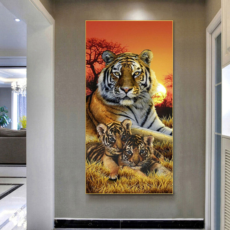 Tiger Mom and Kids Oil Paint By Numbers Kit DIY Home Decoration Gift Wall A