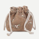 Drawstring Shoulder Handbags Straw Women Lace Flower Decor Crossbody Sling Bags