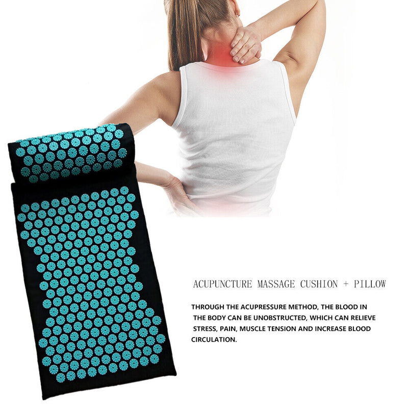 3pcs Lotus Acupressure Yoga Pillow Mat Relieve Pain Spike Cushion (Black) Newly