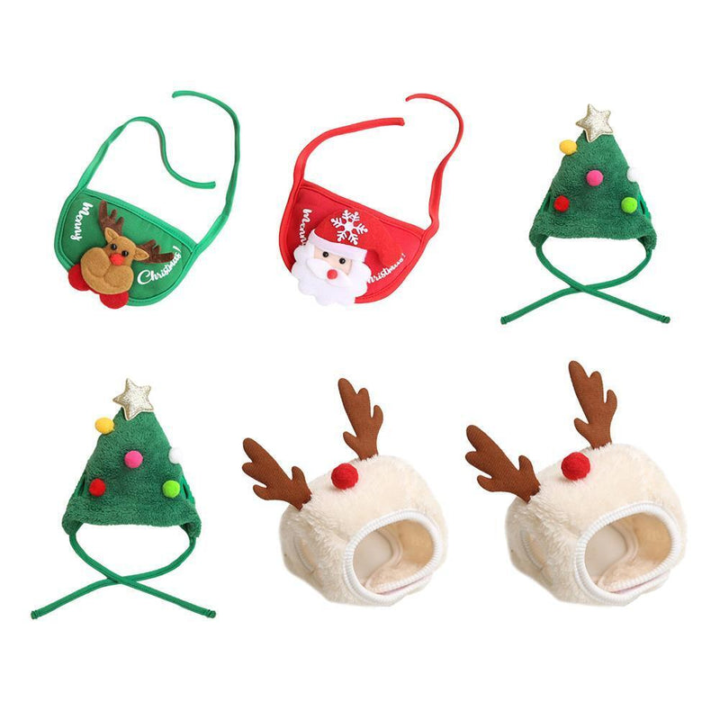 Xmas Dog Decorative Outfit Pet Hat Collar Bib Dress up (Green Saliva Towel)