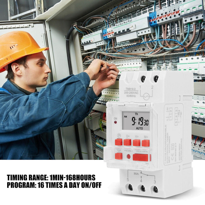 TM919B-2 30A Din Rail Weekly Programmable Digital Timer Relay Switch (220V)