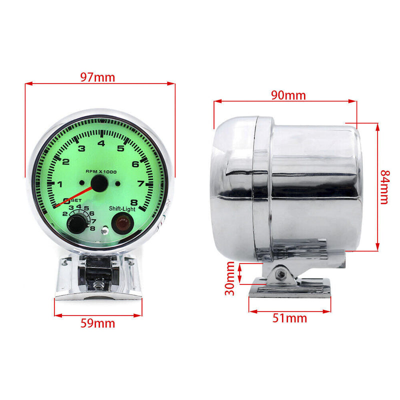 Universal Auto Car Tachometer Tacho Gauge 0~8000 RPM Meter 7 Colors Adjustable