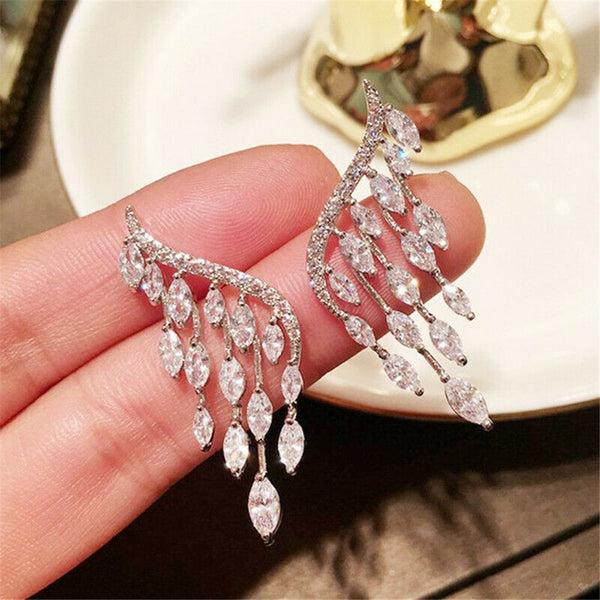 Drop Zircon Stud Earrings Rhinestone Ear Clip Ear Stud Angel Wings Earrings