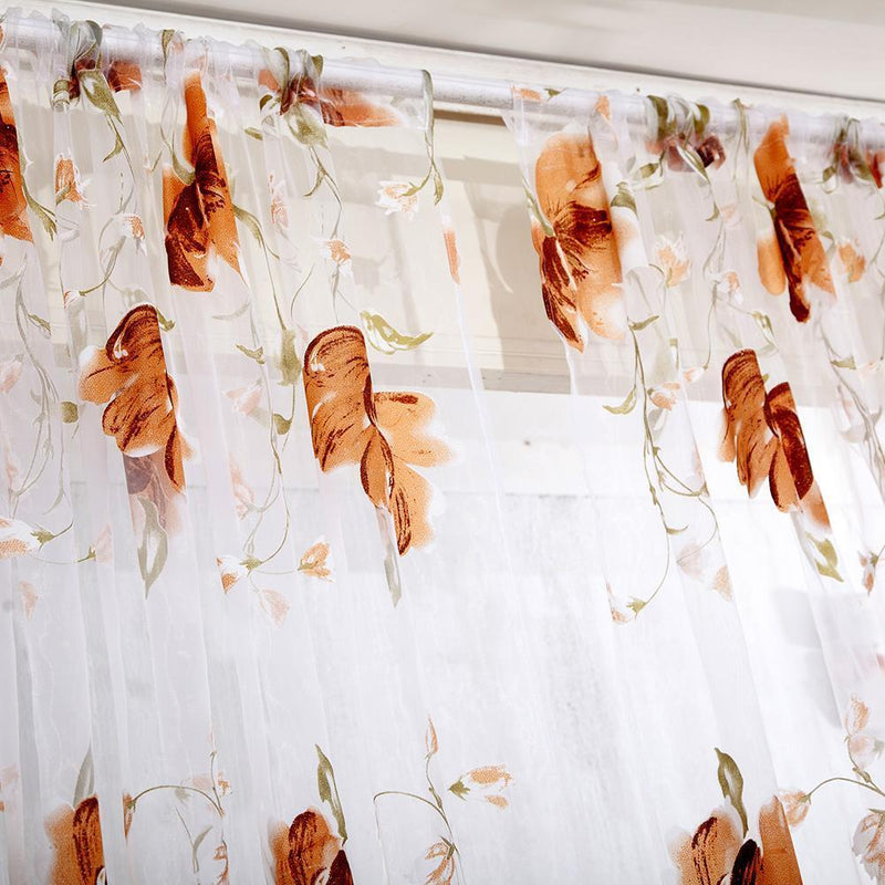 Big Flower Tulle Blackout Curtains Window Drape for Bedroom Decor(Coffee)