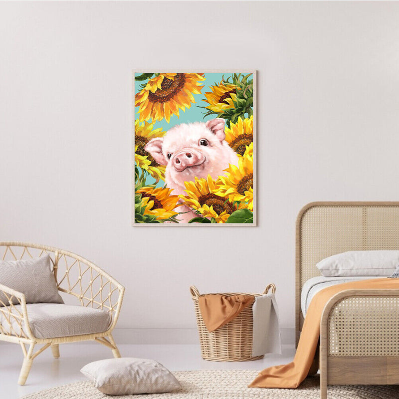 Full Drill Round Rhinestone Picture DIY 5D Mosaic Pig in Sunflower Painting Kit