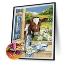 DIY Diamond Painting Window Cow Full Round Drill Mosaic Art Picture Decor Gift