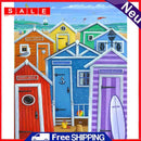 Oil Paint By Numbers Sea Colorful House Frameless Picture Craft Kit for Home