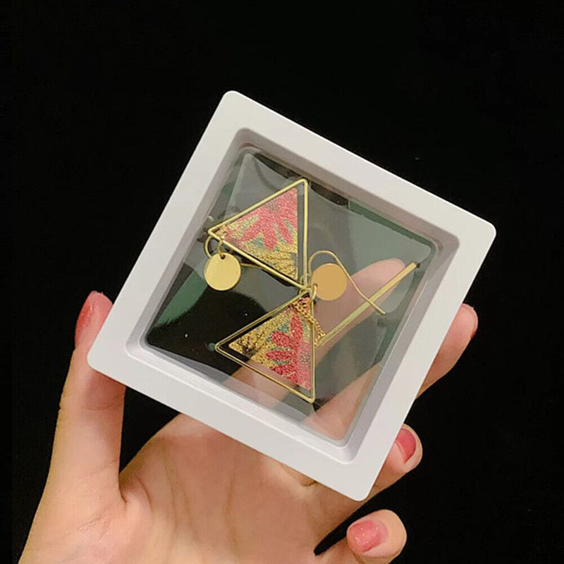 10pcs Floating Display Stands Clear Jewelry Necklace Box (White 7x7x2cm) Newly