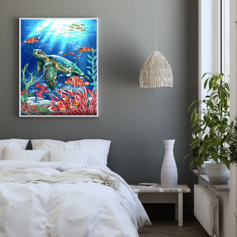 DIY Paint By Number Kit Frameless Turtle Fish Handpainted Canvas Wall Art Dec