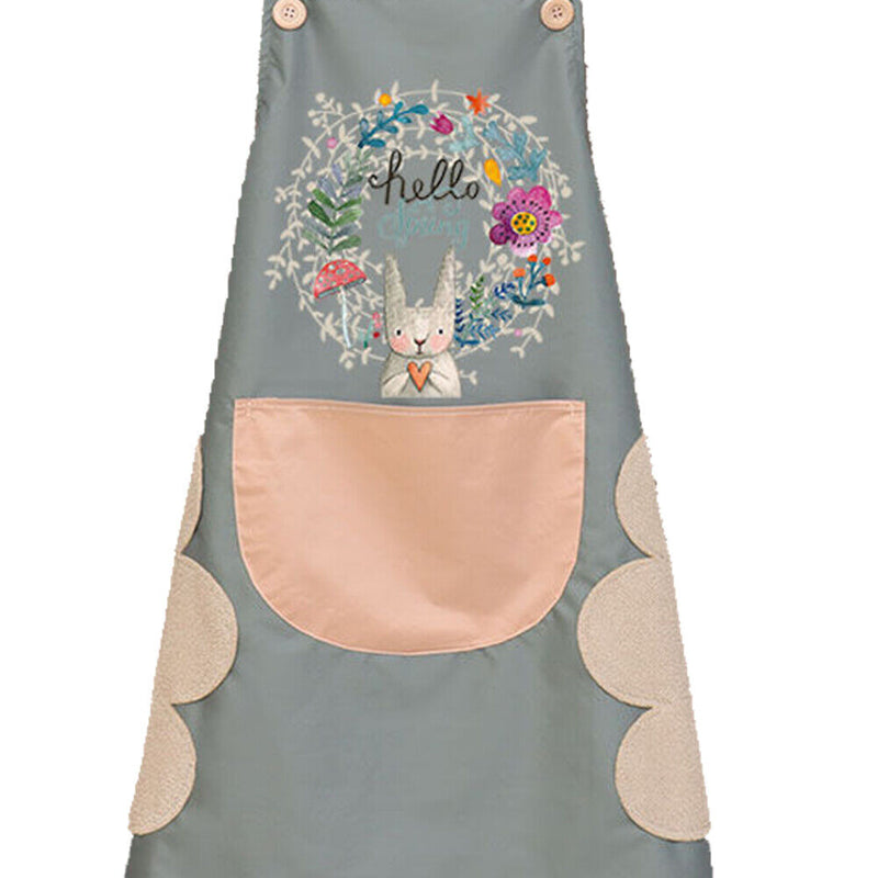 Printed Kitchen Apron Cute Women Non-woven Home Waterproof Pinafore (Blue) Newly