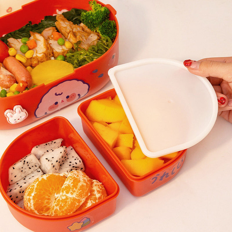Double Layer Bento Lunch Box Cartoon Food Storage Container Leakproof for Picnic