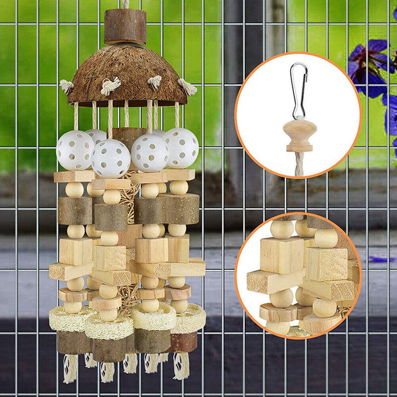 Hanging Wooden Blocks String Tearing Health Bird Parrot Cage Chewing Accessories