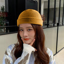 Unisex Winter Warm Knitted Beanie Windproof Brimless Round Caps (Yellow)
