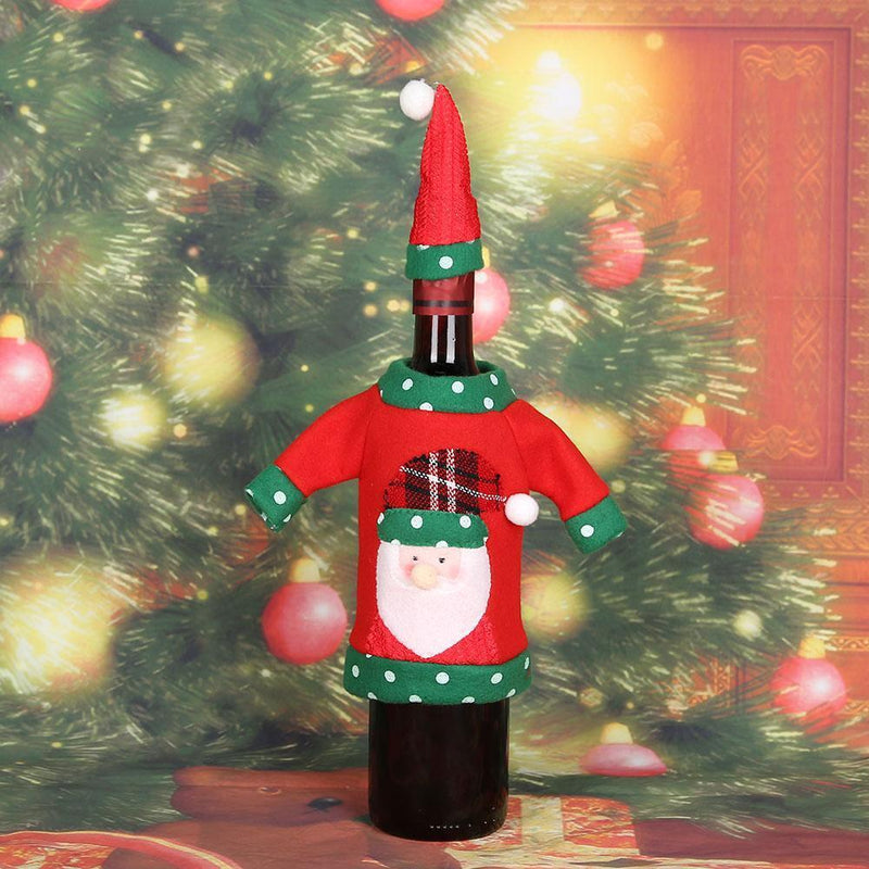 Christmas Red Wine Bottle Cover Champagne Bottle Decorative Hat Set (Santa)