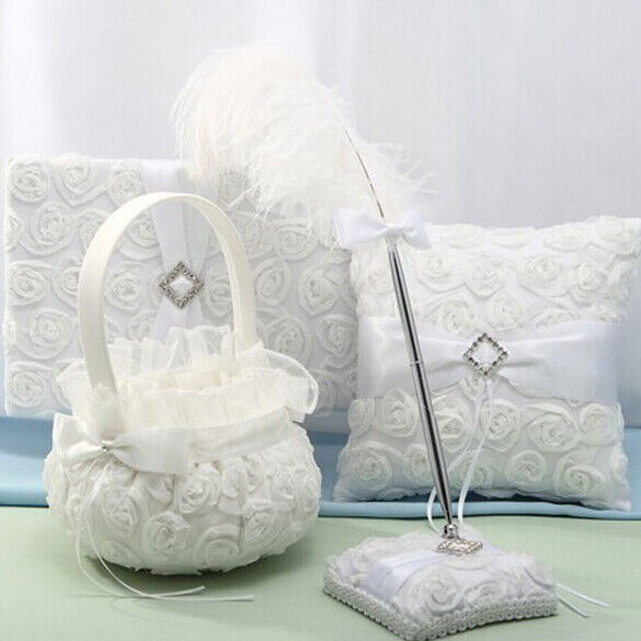 Wedding Ceremony Party Love Case Satin Bowknot & Rose Flower Girl Basket