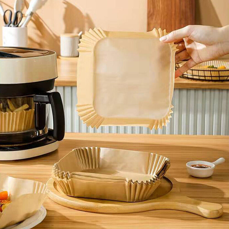 100pcs Air Fryer Paper Liner Mat Steamer Oven Baking Paper Tray (C Beige)