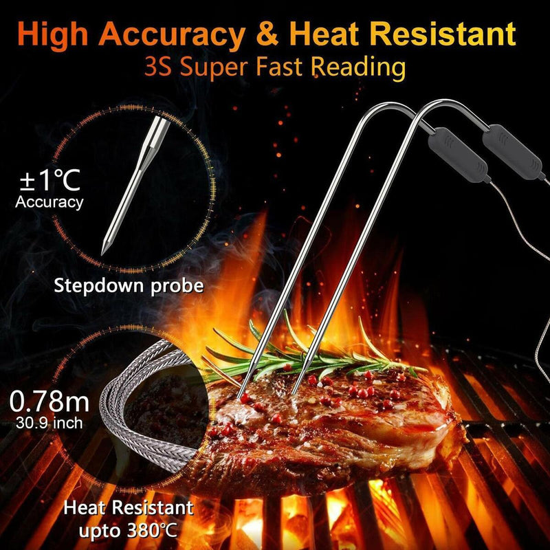 Digital Wireless 2 Dual Probe Meat Thermometer Cooker Kitchen Oven Grill Cookin`