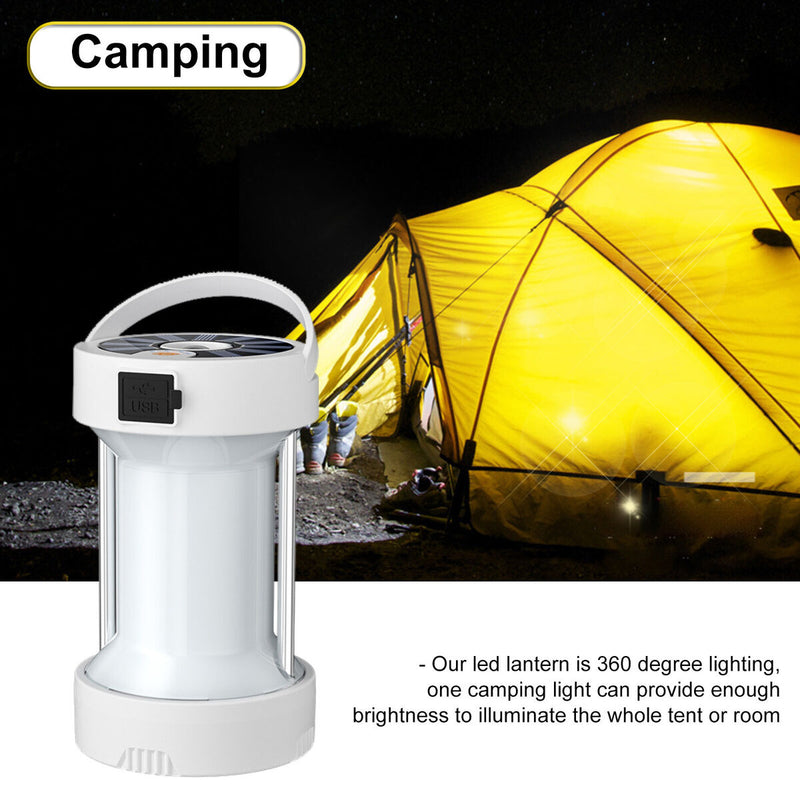 LED Camping Lantern - Solar & USB Charging Outdoor Emergency Light (White)