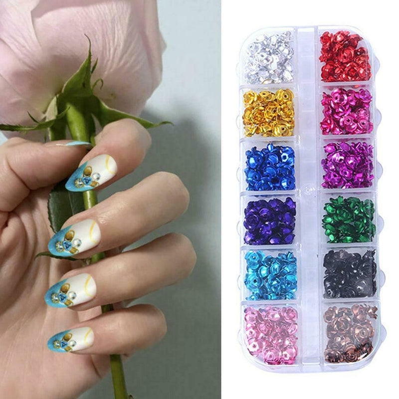 1set Nail Art Flowers Decor DIY Rose Glitter Nail Jewelry w/ Tweezer F6J1