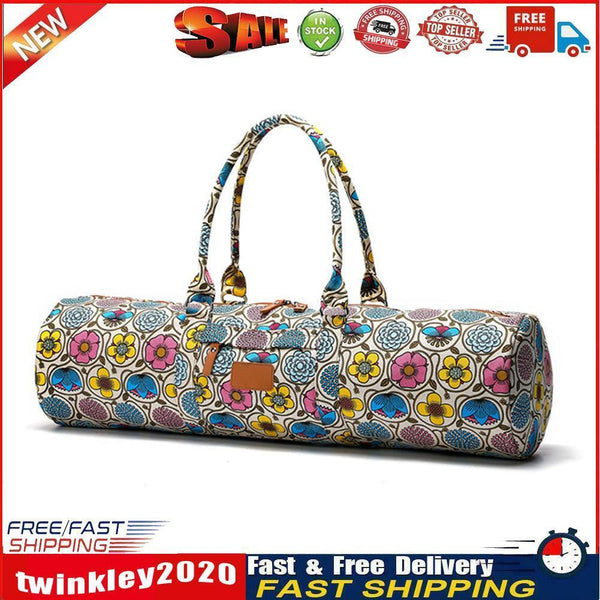 Fitness Yoga Mat Holder Bag Canvas Yoga Storage Carrier (Yellow Flower) Newly
