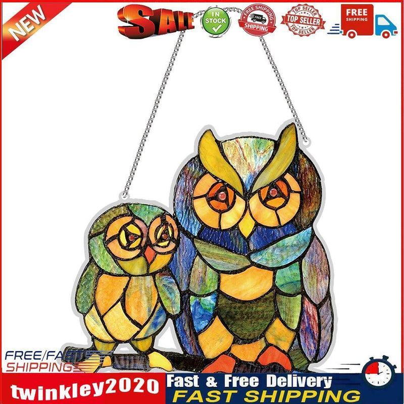 DIY Applique Diamond Wall Hanging Acrylic Door Window Pendant (Twin Owls) Newly