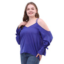 Ladies V-neck Crisscross Tops Solid Color Long Sleeve Women Plus Size T-shirts
