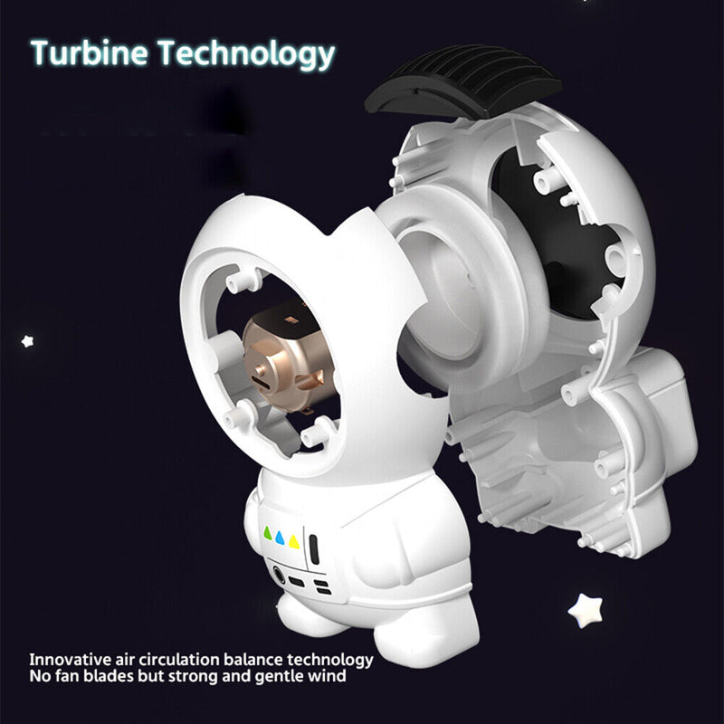 Mini Electric Fan Cute Astronaut Bladeless Spaceman Neck Air Cooler (Black)