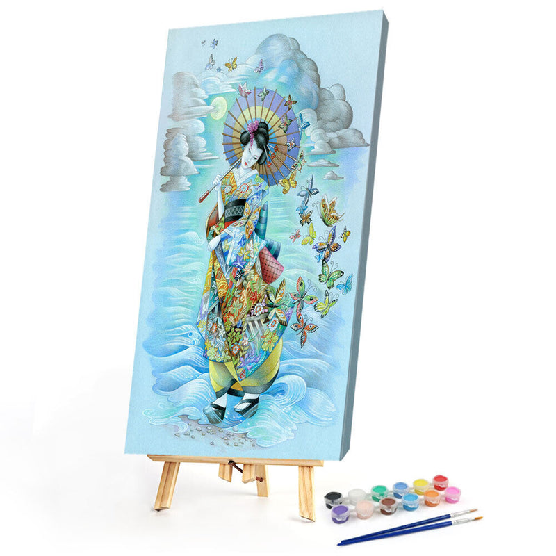Japanese Girl Oil Paint By Numbers Kits DIY Handpainted on Canvas Wall Art