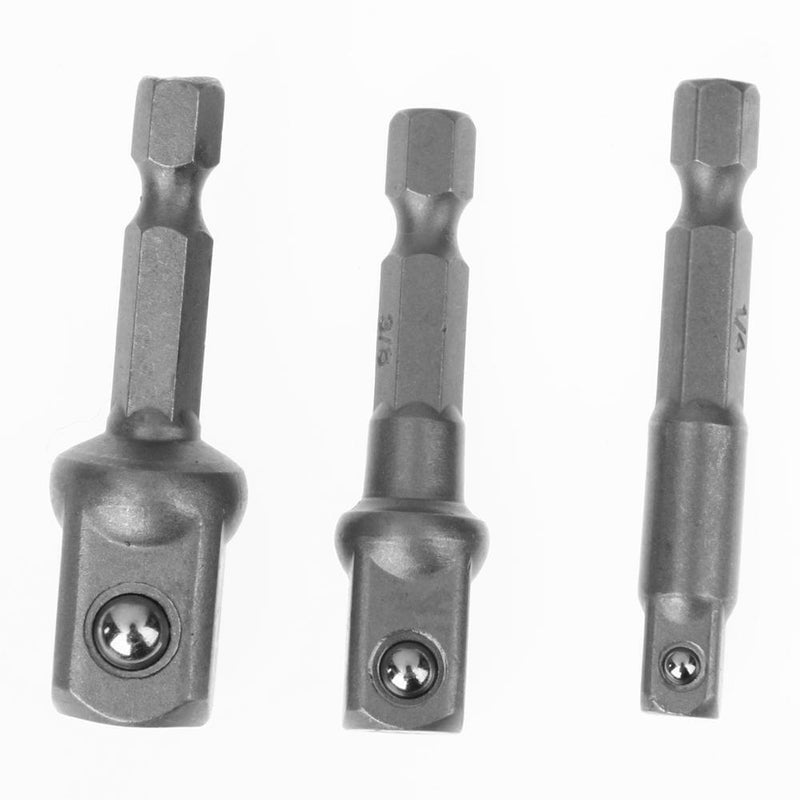 Steel Socket Adapter Hex Shank to 1/4 3/8 1/2 Extension Rod (3pcs Short)