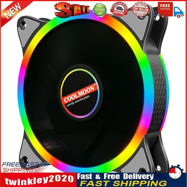 COOLMOON 12cm Cooling Fan DC 12V Large 4 Pin Mute Rainbow Chassis Radiator Newly