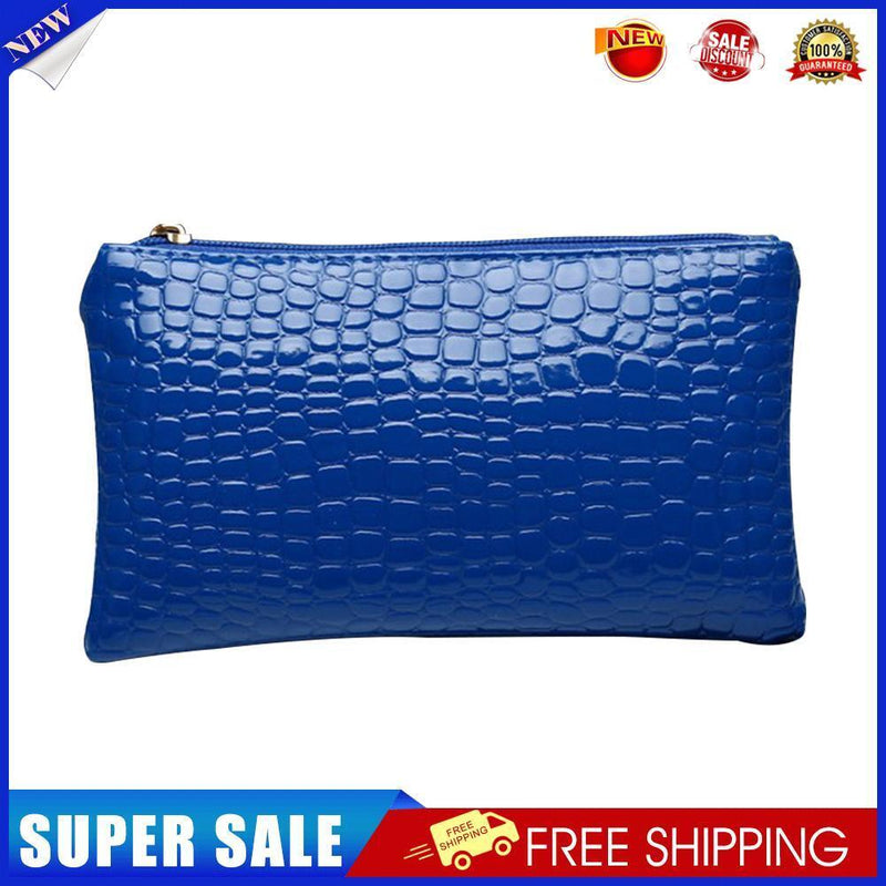 Retro Crocodile Leather Women Clutch Bag Zipper Purse Handbag (Dark Blue)