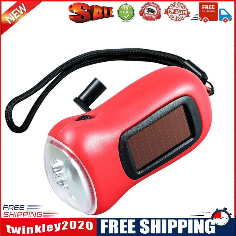 Hand Crank Solar Dynamo Torch Lamp Outdoor Emergency LED Flashlight (red)