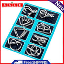 8pcs Blue Metal Montessori Wire IQ Mind Brain Teaser Jigsaw Puzzle Stress Relief Toys