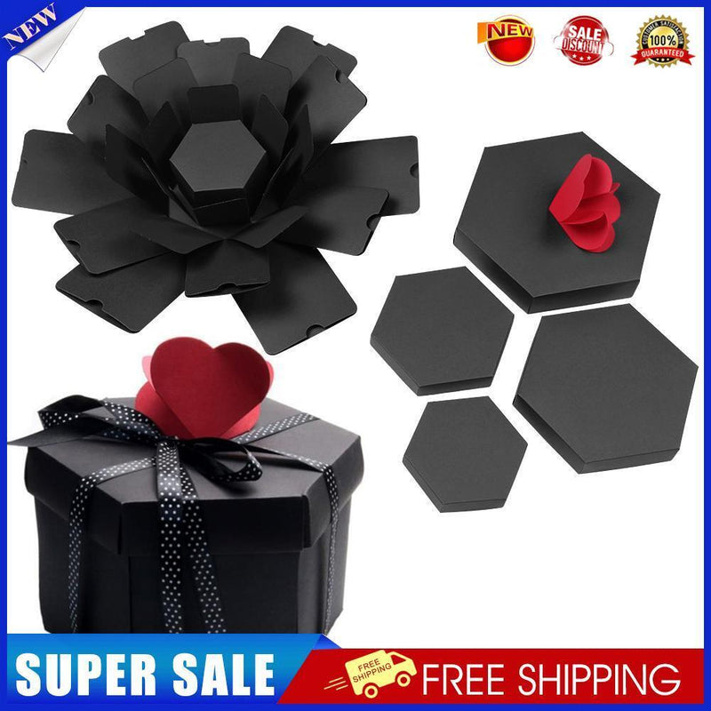 3pcs Explosion Box Hexagonal DIY Photo Album Scrapbooking Box Gift(Black)