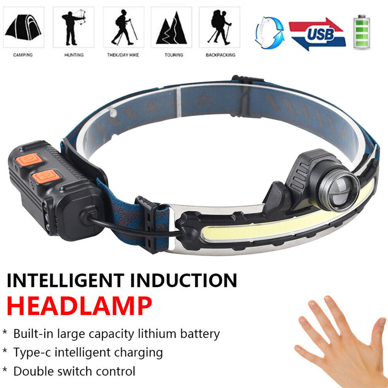 Sensor LED Headlight COB USB Headlamp Camping Riding Head Torch (W678-5) Newly