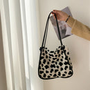 Women Winter Plush Shoulder Bag Zebra Leopard Cow Print Shopping Bags Handbags