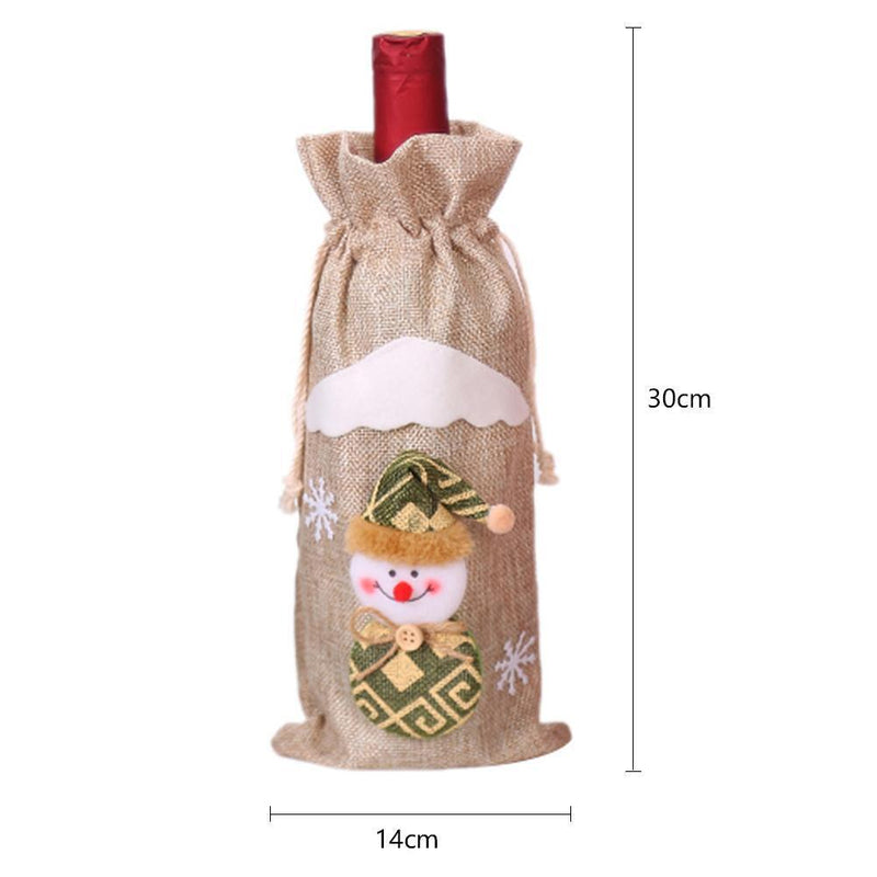 Cute Santa Claus Snowman Elk Red Wine Bottle Cover Bags Dinner Table Xmas Decor
