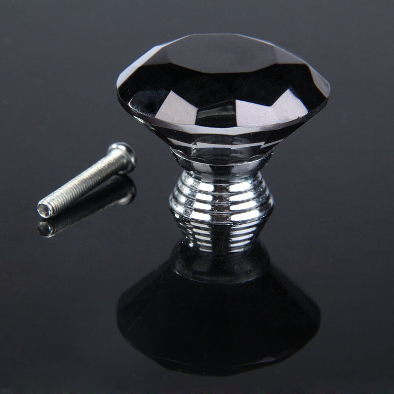 10X 40mm Diamond Shape Crystal Glass Drawer Cabinet Pull Handle Knob Black