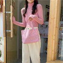 Cloth Shopping Tote Large Bag Plaid Picnic Travel Fashion Ladies Lunch Handbag