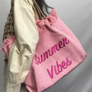 Canvas Tote Bags Embroidery Letters Women Class Daily Shopping Shoulder Handbags