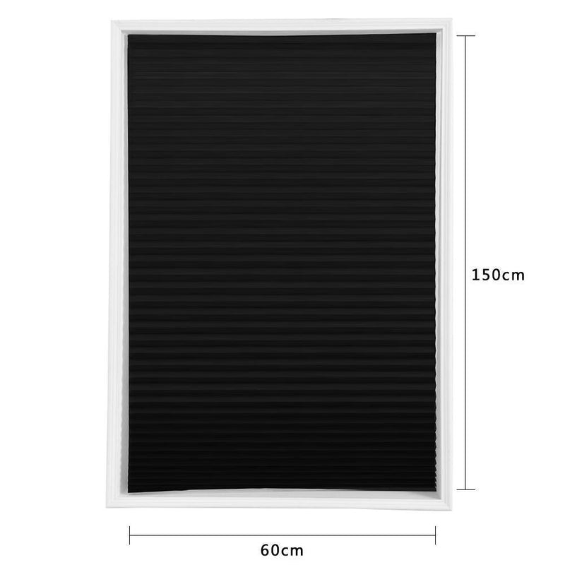 Self-Adhesive Pleated Blinds Half Blackout Window Curtains (Black 60X150cm)