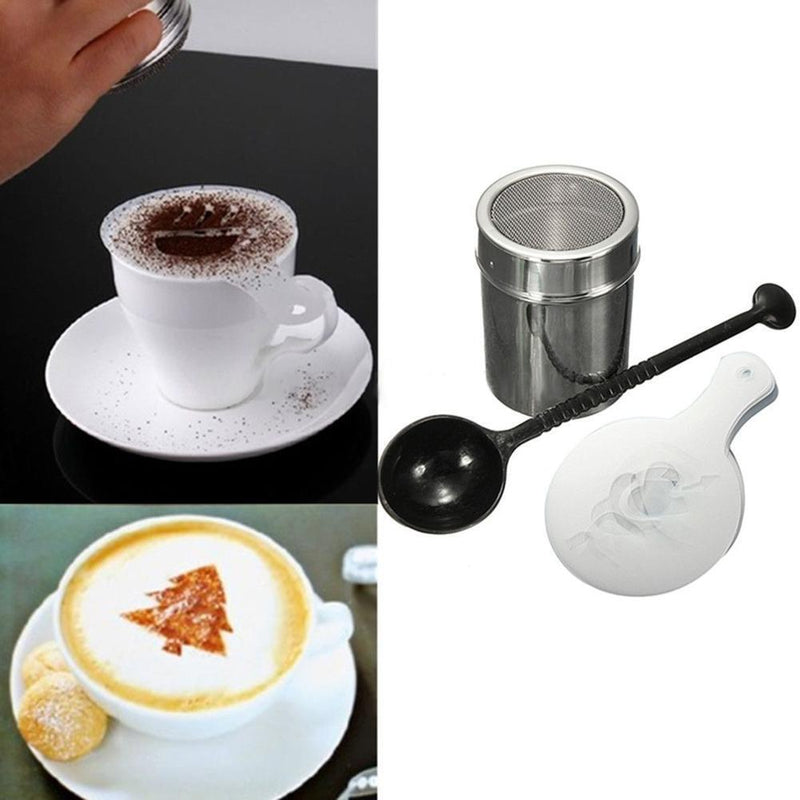 Chocolate Shaker Duster + 16pcs Cappuccino Coffee Stencils + Measure Spoon Newly