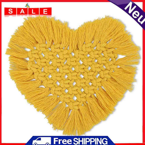 Love Heart Macrame Cup Pad Cotton Rope Braid Mug Coaster Mat for Kitchen Bar