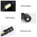 3-Modes Zoomable Torch Lamp USB Charging LED Glare Glashlight COB side light