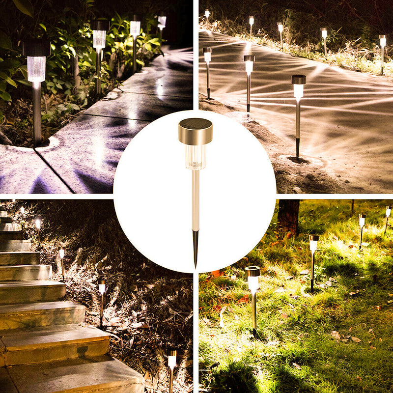 10pcs LED Solar Light Mini Steel Tube Lawn Stake Lamp Garden Decor (Warm) Newly