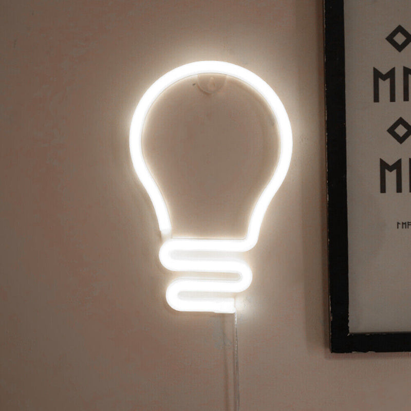 Light Bulb LED Neon Light Neon Sign Hanging Decoration Night Lamp (White)