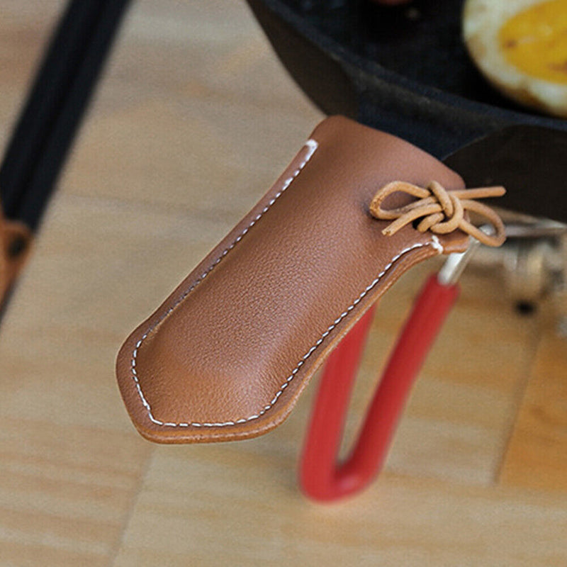 Durable PU Leather Frying Pan Handle Grip Protective Cover Kitchen Cooking To